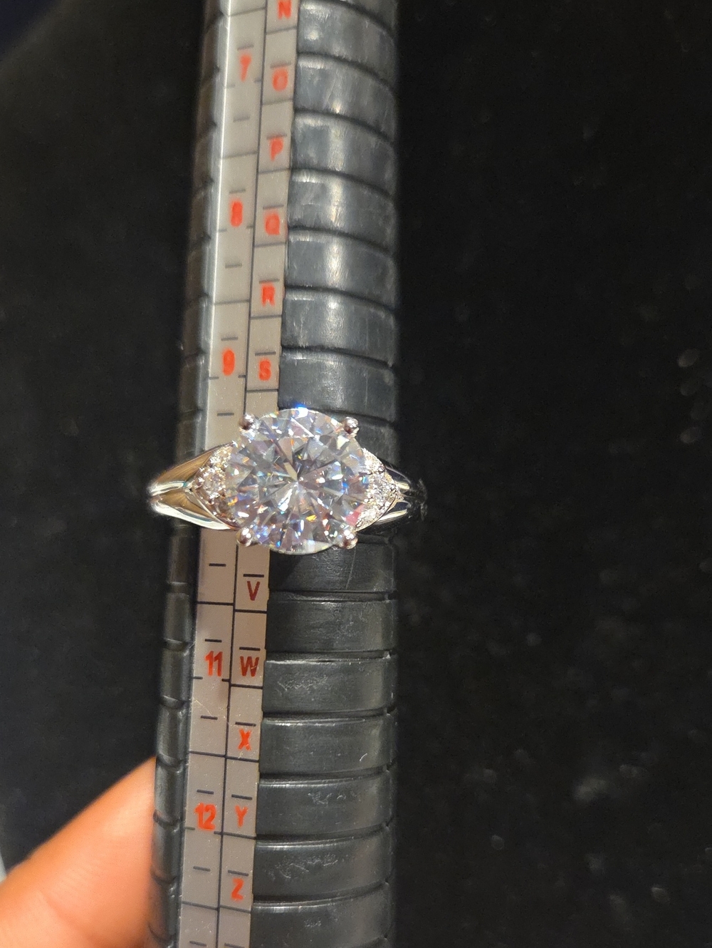 JTV Silver-Tone Round-Cut Solitaire Ring with Side Stones - White